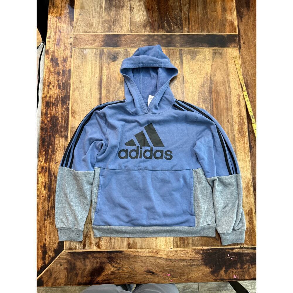 Adidas Boy's Blue & Gray Long Sleeves Side Stripe Fleece Hoodie Size Large